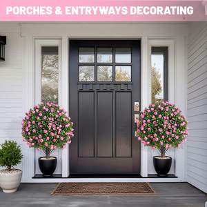 Искусственный кустарник из роз и боксуса в форме шара на наземной подставке для улицы, устойчивый к УФ-излучению, вечнозеленый, для Дня Благодарения и Пасхи - Product Image 3