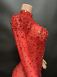 NOVANCE Novità 2023 Abito da Sera di Lusso da Donna Elegante a Sirena con Piume e Scintillanti Diamanti Rossi per Feste e Cene - Product Image 3