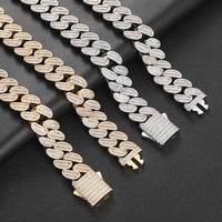 Chaîne cubaine Miami Hip Hop 15 mm pour homme, style tendance, entièrement sertie de diamants, plaqué or 18 carats, collier nez de cochon, bijoux pour femme