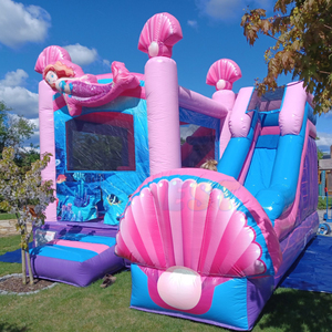 Castillo Inflable para Niños con Tobogán, Diseño de Sirena y Conchas, Casa de Brinco Inflable con Tobogán Acuático para Niños - Product Image 1