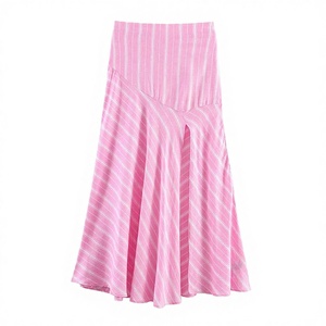 High Waist <b>Striped</b> A-Line <b>Midi</b> <b>Skirt</b> With Front Slit For Women - Product Image 2