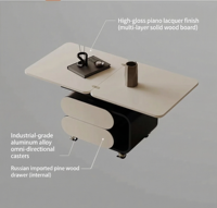 Table basse rectangulaire pliante minimaliste avec roulettes pour hôtel et salon