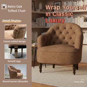 Fauteuil d'appoint capitonné en chêne massif pour salon - Product Image 2