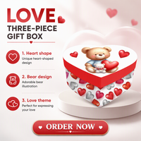 Caja de Regalo de Papel con Forma de Corazón, 3 Piezas, Linda Caja de Cartón con Patrón de Osito y Corazón para Empacar Regalos de Chocolate de San Valentín