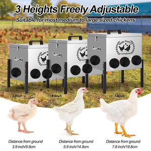 Mangeoire à volaille JH-Mech de grande taille avec pieds réglables, couvercle verrouillable, 50 lb, 8 ports, mangeoire automatique en métal pour poulets - Product Image 2