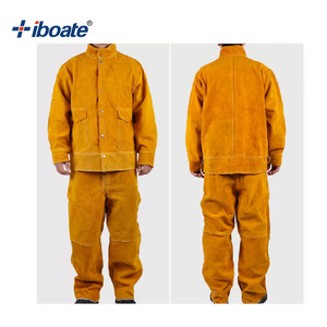 AB grado pelle del collo del bestiame resistente all'usura termoisolante e resistente al fuoco arancione e blu saldatura tuta - Product Image 4