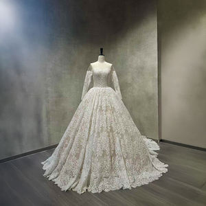 Vestido de Novia NT68 Moderno y Elegante, con Mangas Largas, Bordado de Encaje, Apliques Florales de Cristal, Largo hasta el Suelo, para Mujer - Product Image 1