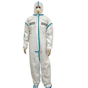 Temiz oda Nonwoven özel beyaz Hazmat takım elbise takım tıbbi PPE güvenlik su geçirmez kimyasal sprey tek kullanımlık tulum genel
