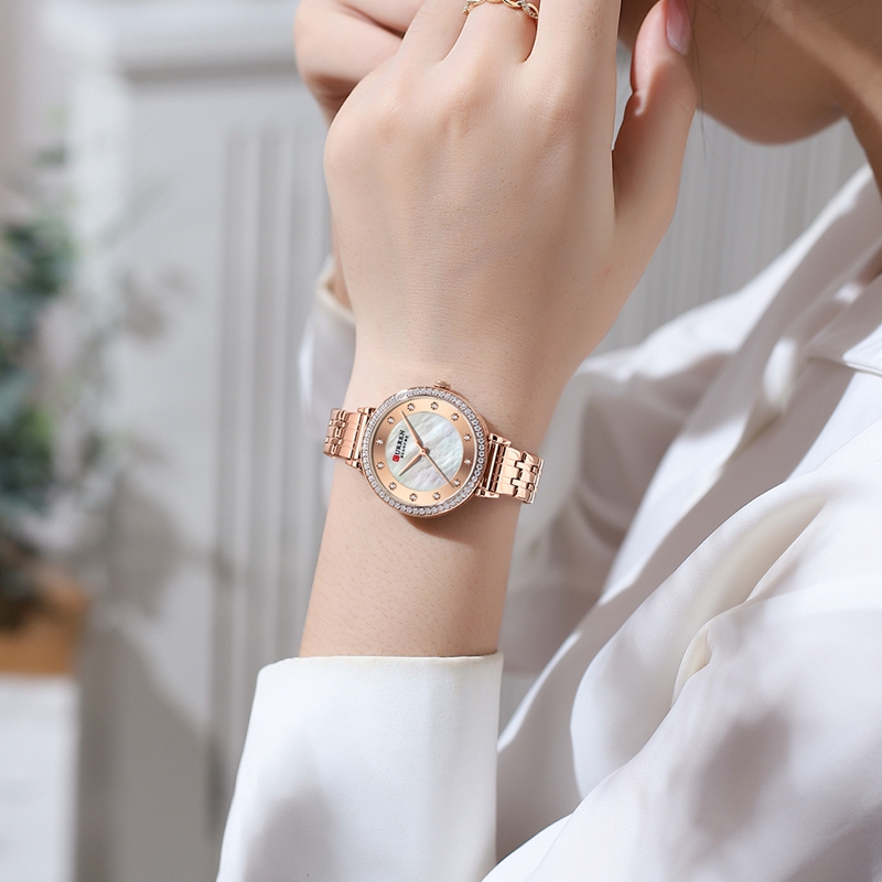 CURREN-montre à Quartz pour femme, Bracelet en diamant, étanche, en acier inoxydable