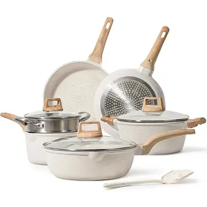 Không dính 10 mảnh Cookware sets trắng đá cẩm thạch lớp phủ Granite nhôm Die Cast Cookware Set