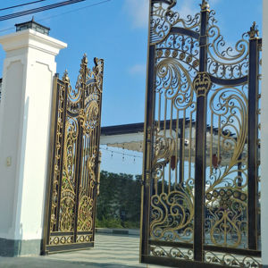 Puerta de Hierro de Estilo Francés con Recubrimiento en Polvo, con Soporte de Diseño en Línea, en Negro, Cobre, Bronce y Peltre - Product Image 4