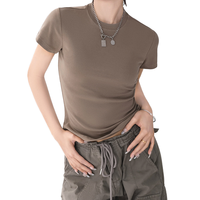 T-shirt à manches courtes pour femme, coupe ajustée, coton et élasthanne respirant, style Y2K, avec éclairage EL, très tendance