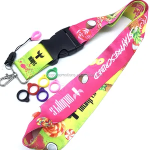 Anti-Lost Customized Sublimation Polyester Neck Strap Custom Pen Holder Lanyard Keychain With Rubber Ring