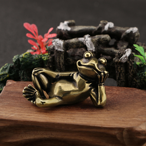 تماثيل ضفادع نائمة من النحاس الصلب بتصميم عتيق، زينة طاولة إبداعية، حيوانات أليفة للشاي على شكل ضفادع، ديكورات عتيقة، منتجات نحاسية بالجملة - Product Image 2