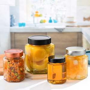 45ml 60ml 85ml 100ml 180ml 280ml 380ml 500ml 730ml Hexagone Cuisine Vide Miel Confiture <span class=keywords><strong>Cornichons</strong></span> Bocal <span class=keywords><strong>en</strong></span> Verre pour Stockage Scellé des Aliments - Product Image 3