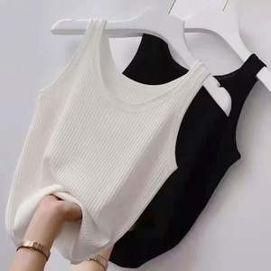 I-0313 Custom Logo Solid Color Sport Basic <b>Vest</b> Stretch Plain Ribbed Fashion Sleeveless <b>Women</b> Crop U Neck Tank <b>Top</b> - Product Image 2