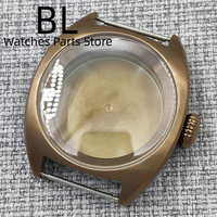 BLIGER Acero inoxidable 36mm/39mm Cajas de reloj cepillado Cúpula de vidrio mineral Corona grande/Corona pequeña Ajuste NH34 NH35 NH36 NH38 ETA2824