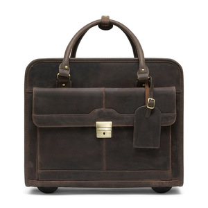 Dujiang Crazy Horse Leather <b>Briefcase</b> 9005 Dark Brown Rolling Laptop Bag Business Travel Men's Suitcase - Product Image 5