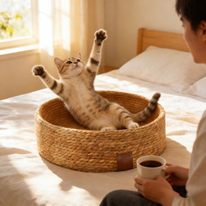 <span class=keywords><strong>Panier</strong></span> de couchage pour <span class=keywords><strong>chat</strong></span> fait main et écologique avec un design tissé respirant, lit de repos confortable pour animaux de compagnie - Product Image 6
