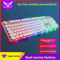 Pasokan Langsung Pabrik Set Keyboard dan Mouse Laptop Ukuran Penuh Punk Crystal Cap, Nuansa Mekanik, Pelangi Bercahaya, Membran, Kabel USB 2.0