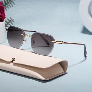 Partagas 2024 Fashion Trendy Fancy Designer Rimless Diamond Cut Lens Unisex UV400 Shades Sun Glasses Sunglasses for Women Men