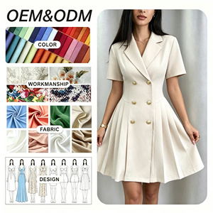 Abito Blazer Beige da <span class=keywords><strong>Donna</strong></span> a Maniche Corte, Doppio Petto, Colletto a Risvolto, Linea ad A, in Raso, Stile Vintage, Elegante per Ufficio - Product Image 1