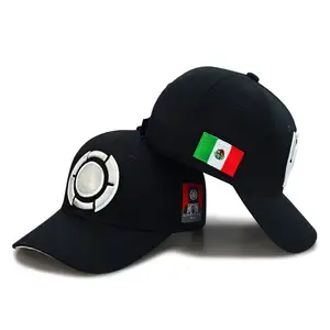 Factory Custom Acrylic Baseball Caps Front with 3D Embroidered Logo Side by Mexico Flag and Woven Patch Adult Sports Gorras