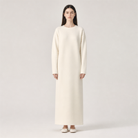 Robe longue en jersey pour femme, col rond, manches longues amples, tricotée, couleur ivoire unie, vêtement modeste musulman, vente en gros