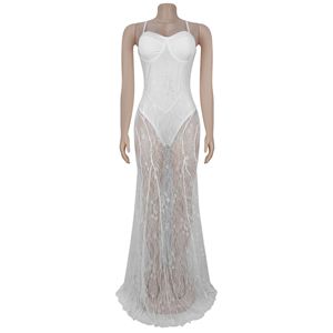 Women's Sheer Lace Corset Bodice Maxi Dress <b>Spaghetti</b> <b>Strap</b> Evening Gown Dresses Womens Clothes Fashion - Product Image 6