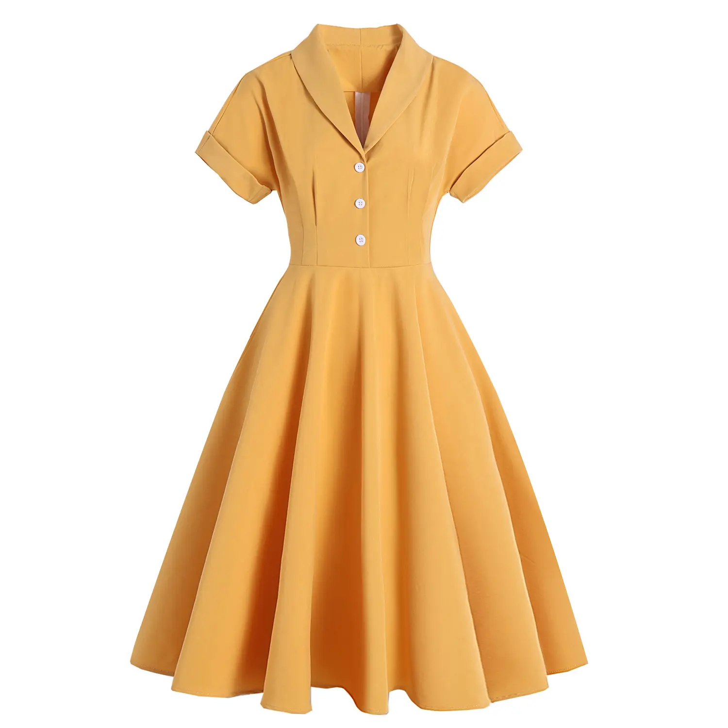 2021 노란색 신선하고 달콤한 성능 드레스 바람 스커트 유럽과 미국 큰 스윙 복고풍 드레스