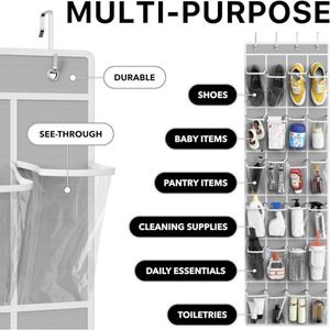 24 <b>Pockets</b> Over the Door Hanging Shoe Organizer Breathable Mesh Closet Storage Holder Space Saving Rack Holds up to 40 Lbs - Product Image 3