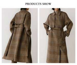 معطف شتوي طويل غير رسمي من الصوف الشتوي من نسيج الصوف مع بطانة من الصوف الحريري وإغلاق الحزام - Product Image 4