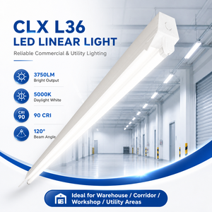 ไฟ LED แบบเส้น <span class=keywords><strong>CLX</strong></span> L36 ขนาด 4 ฟุต 3750 ลูเมนส์ ประสิทธิภาพสูง 5000K 90CRI 120 °   โคมไฟส่องสว่างเชิงพาณิชย์สีขาวแบบปรับมุมลำแสงได้ - Product Image 1