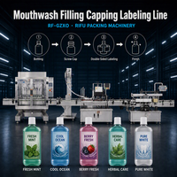 Ligne de production entièrement automatique pour le remplissage, le bouchonnage et l'étiquetage double face de liquides bucco-dentaires, capacité 600-3000 BPH