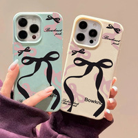Coque de téléphone portable double couche avec nœud pour iPhone 14 15 16 17 18 Pro Max, antichoc en cuir souple