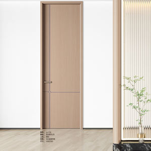 Puerta interior comercial Piel de madera interior moderna Puertas de 5 paneles Puerta de Melamina negra al ras moldeada - Product Image 6