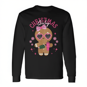 Camiseta navideña de manga larga con diseño de galleta de jengibre, lazo rosa, corazón y gafas, para mujer - Product Image 2