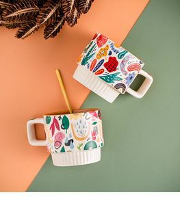 Selfie <b>Ceramic</b> <b>Mug</b> Stripes Can Be Stacked for Small Breakfast Advanced Feeling Makes Girls' Ins-flavored Milk Coffee Cup - Product Image 2