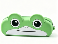 Trousse à crayons en silicone grenouille de dessin animé, facile à nettoyer, pochette souple en silicone pour enfants et étudiants, étui scolaire pour stylos
