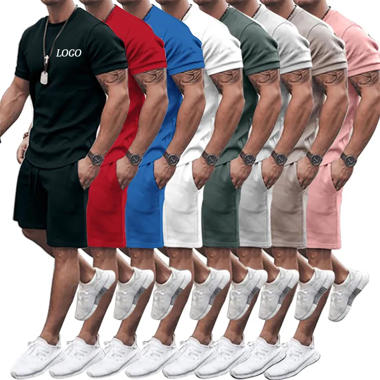 Wholesale Summer New Men Casual Shorts Sets Short Sleeve T Shirt Shorts Solid Tracksuit Set Men's Brand Clothing 2 Pieces Sets