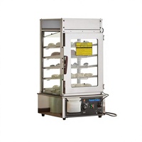 Mesin Penghangat Makanan 5 Tingkat Komersial, Mesin Pengukus Roti, Kontrol Suhu 86-230F, Stainless Steel, Pemanas Uap LED, Dim Sum