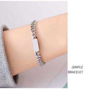 Higher Polished Curb <b>Chain</b> Stainless Steel Laser <b>Name</b> Customized logo Couples Lovers Bracelet - Product Image 5