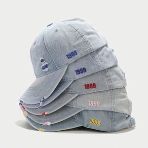 Wholesale Unisex Distressed Denim Baseball Cap Customized Logo Personalized Washed Vintage Light Blue Image Style Common <b>Hats</b> - Product Image 2
