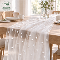 Chemin de table en tulle blanc perlé YM Wholesale, tissu en maille transparente pour la décoration de table de réception de mariage, de douche nuptiale et de banquet