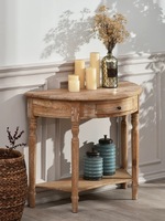 Table d'entrée en chêne de style campagnard français vintage, table semi-circulaire en bois massif antique vieilli, armoire d'entrée