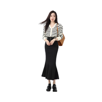 Robe moulante mi-longue de Style Vintage pour femmes taille haute jupe trompette en Denim noir fente volants modeste décontracté pour le printemps été