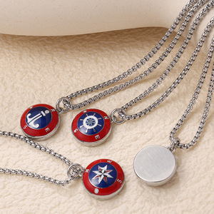 Collar de Acero Inoxidable con Colgante de Ancla Náutica y Brújula, Joyería Unisex para Regalo - Product Image 2