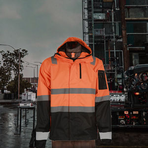 Chaqueta de Trabajo de Seguridad Reflectante de Alta Visibilidad ANSI Clase 1 para Hombre, Chaqueta Impermeable de Poliéster Naranja con Capucha - Product Image 2