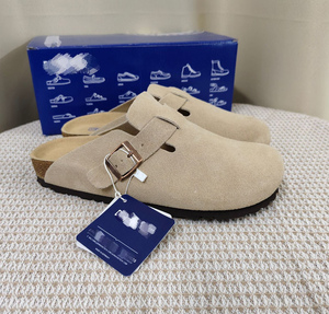 Sabots plats à bout fermé en cuir véritable style Birkenstock populaire, semelle extérieure en EVA, bout rond, mules d'extérieur toutes saisons - Product Image 6