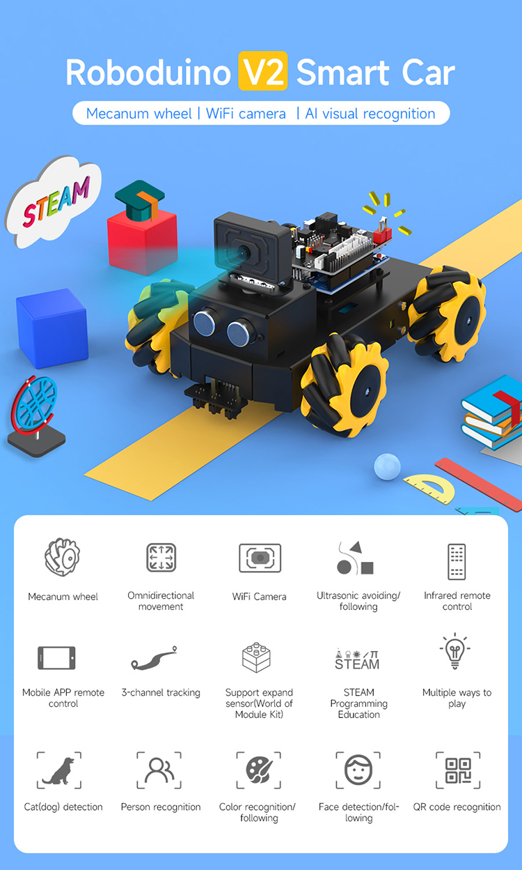 Yahboom Roboduino V2STEMスマート障害物回避ロボットカー (WiFiカメラ